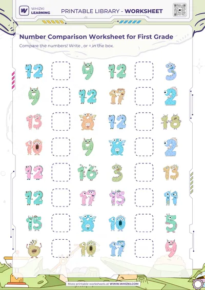 Number Comparison Worksheet for First Grade