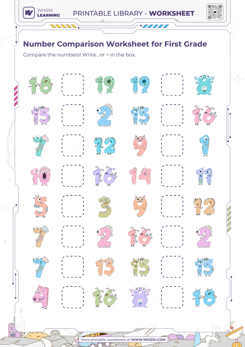 Number Comparison Worksheet for First Grade