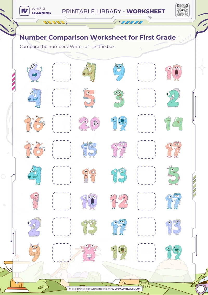 Number Comparison Worksheet for First Grade