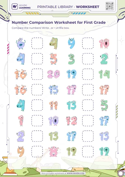 Number Comparison Worksheet for First Grade