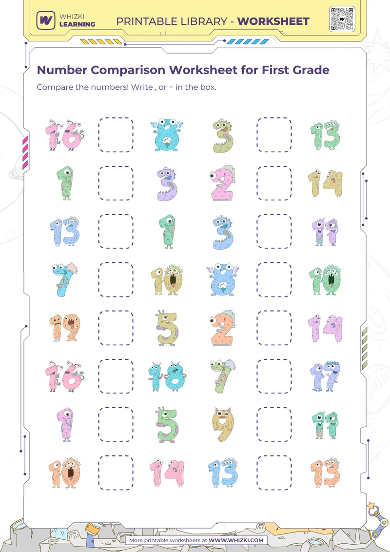 Number Comparison Worksheet for First Grade