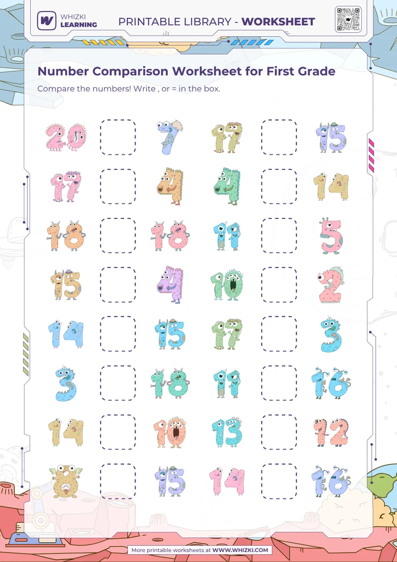 Number Comparison Worksheet for First Grade
