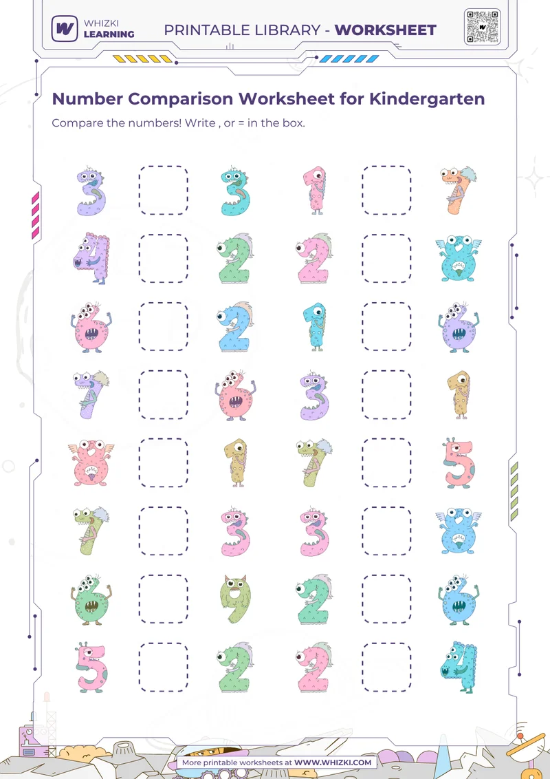 Number Comparison Worksheet for Kindergarten