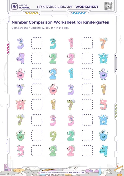 Number Comparison Worksheet for Kindergarten