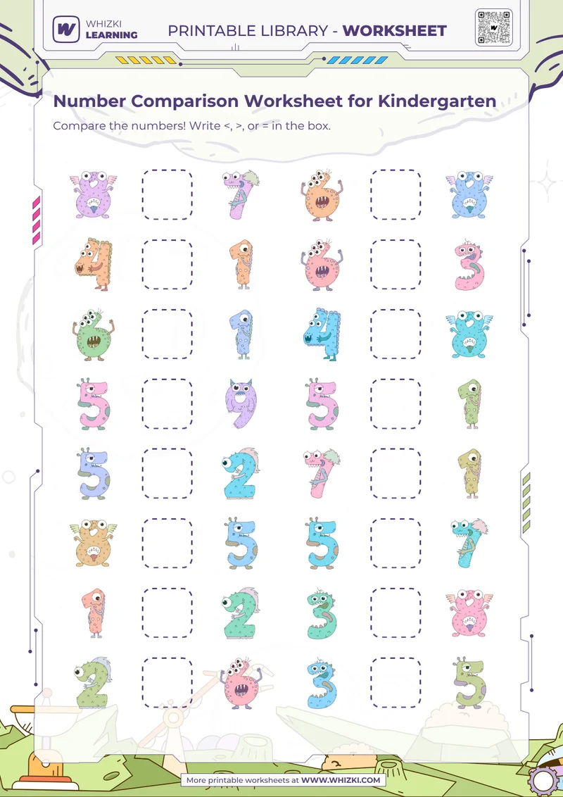 Number Comparison Worksheet for Kindergarten