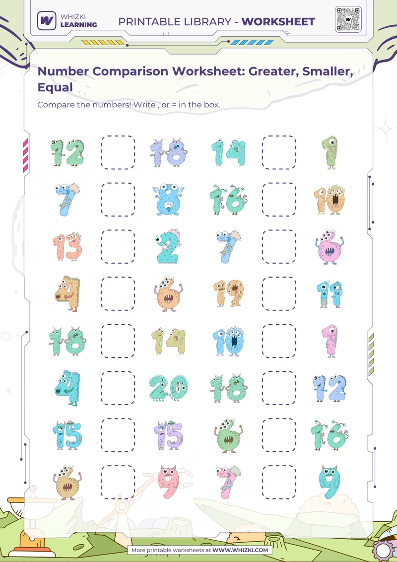 Number Comparison Worksheet: Greater, Smaller, Equal