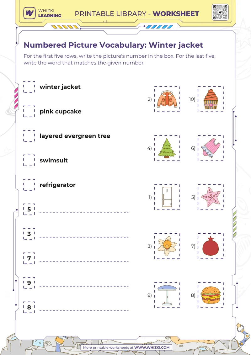 Numbered Picture Vocabulary: Winter jacket