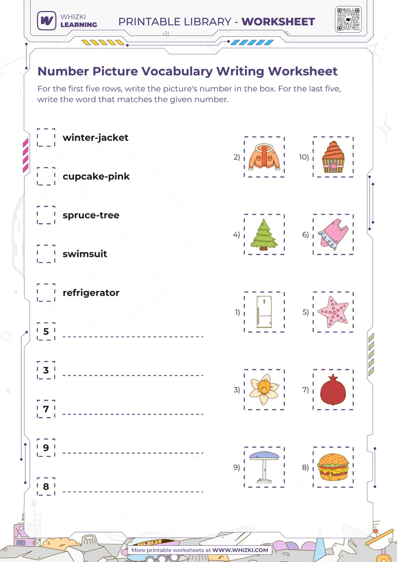 Number Picture Vocabulary Writing Worksheet