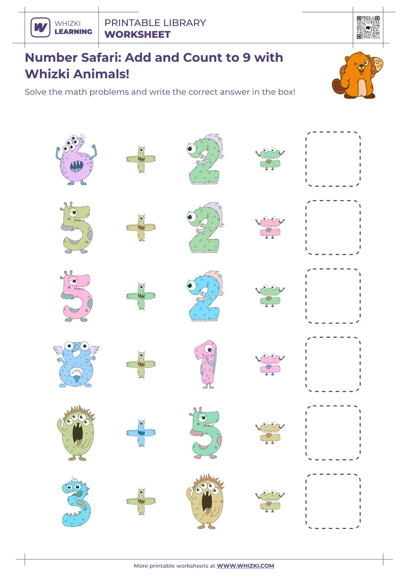 Number Safari: Add and Count to 9 with Whizki Animals!