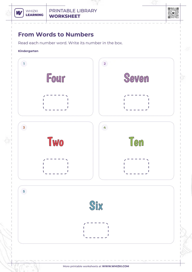 Number Words and Numerals Worksheet