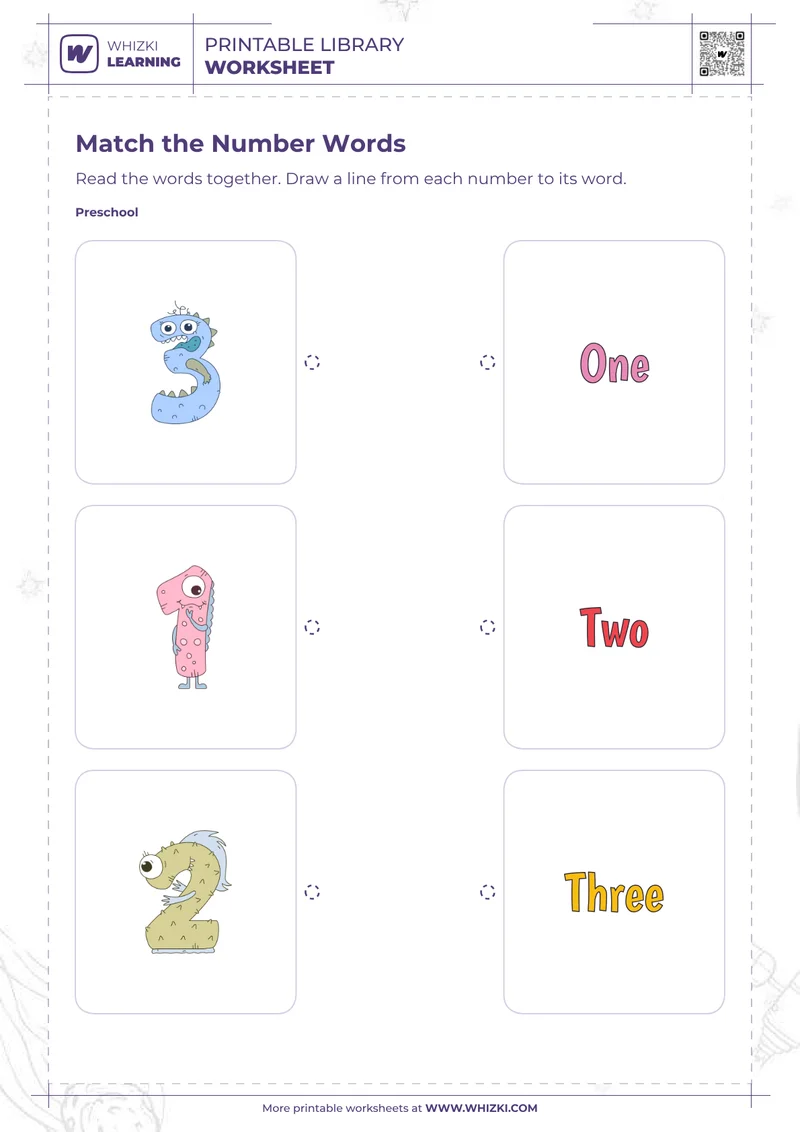 Number Words One Two and Three Matching Worksheet