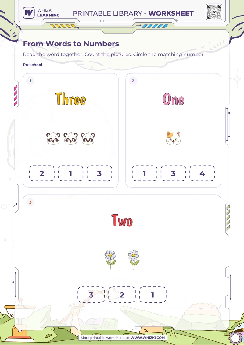 Number Words One Two Three Matching Worksheet