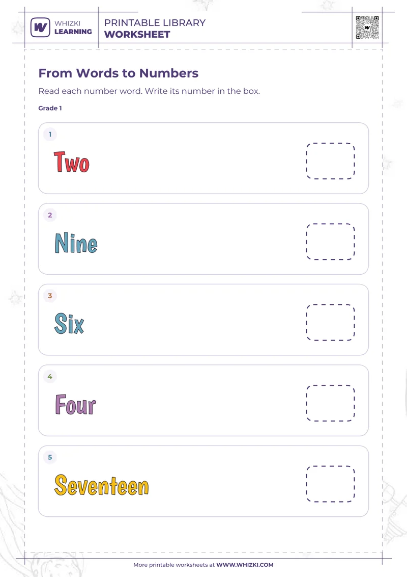 Number Words to Numerals Worksheet