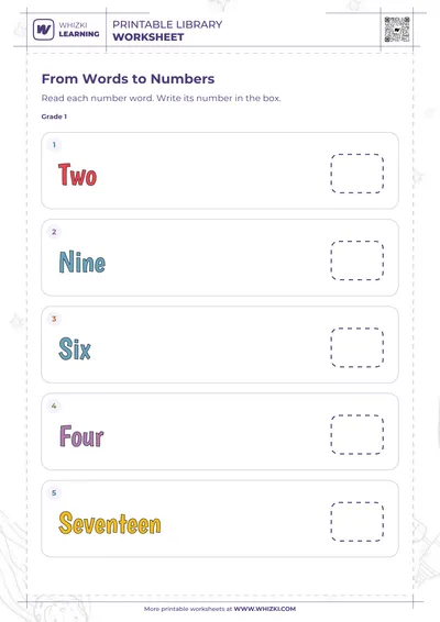 Number Words to Numerals Worksheet