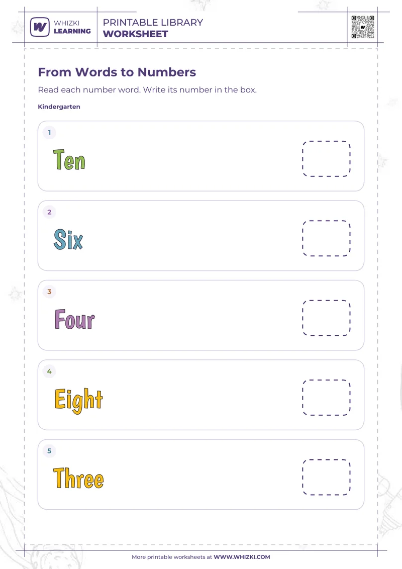 Number Words to Numerals Worksheet