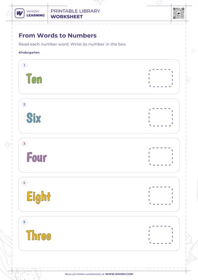 Number Words to Numerals Worksheet