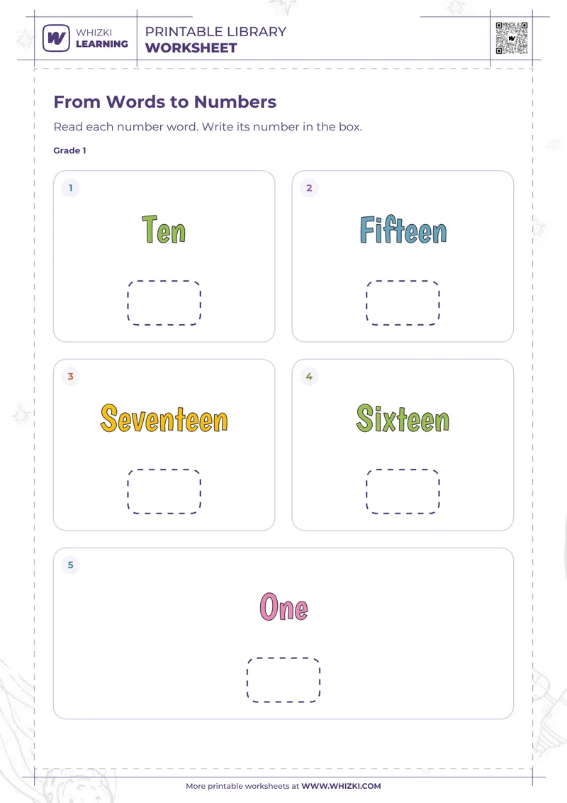 Number Words to Numerals Worksheet