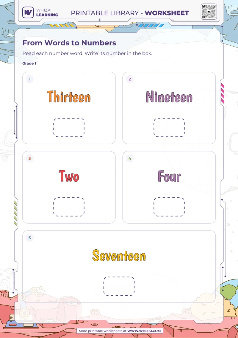 Number Words to Numerals Worksheet