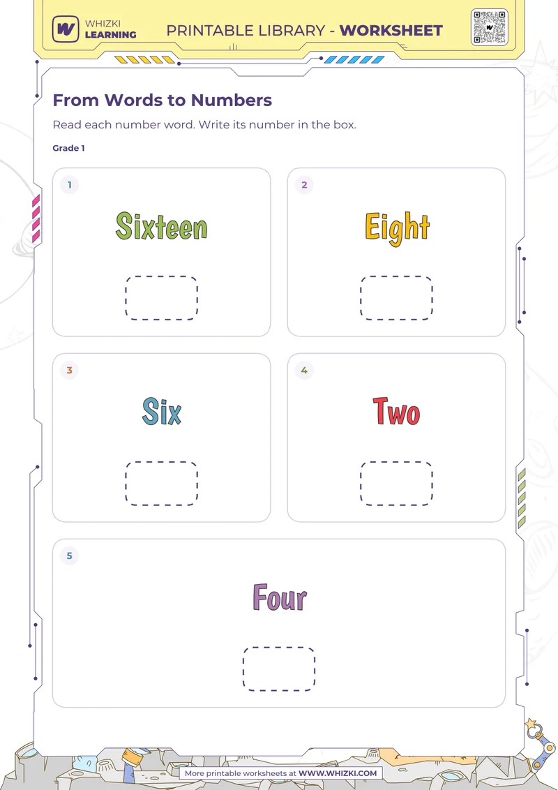 Number Words to Numerals Worksheet