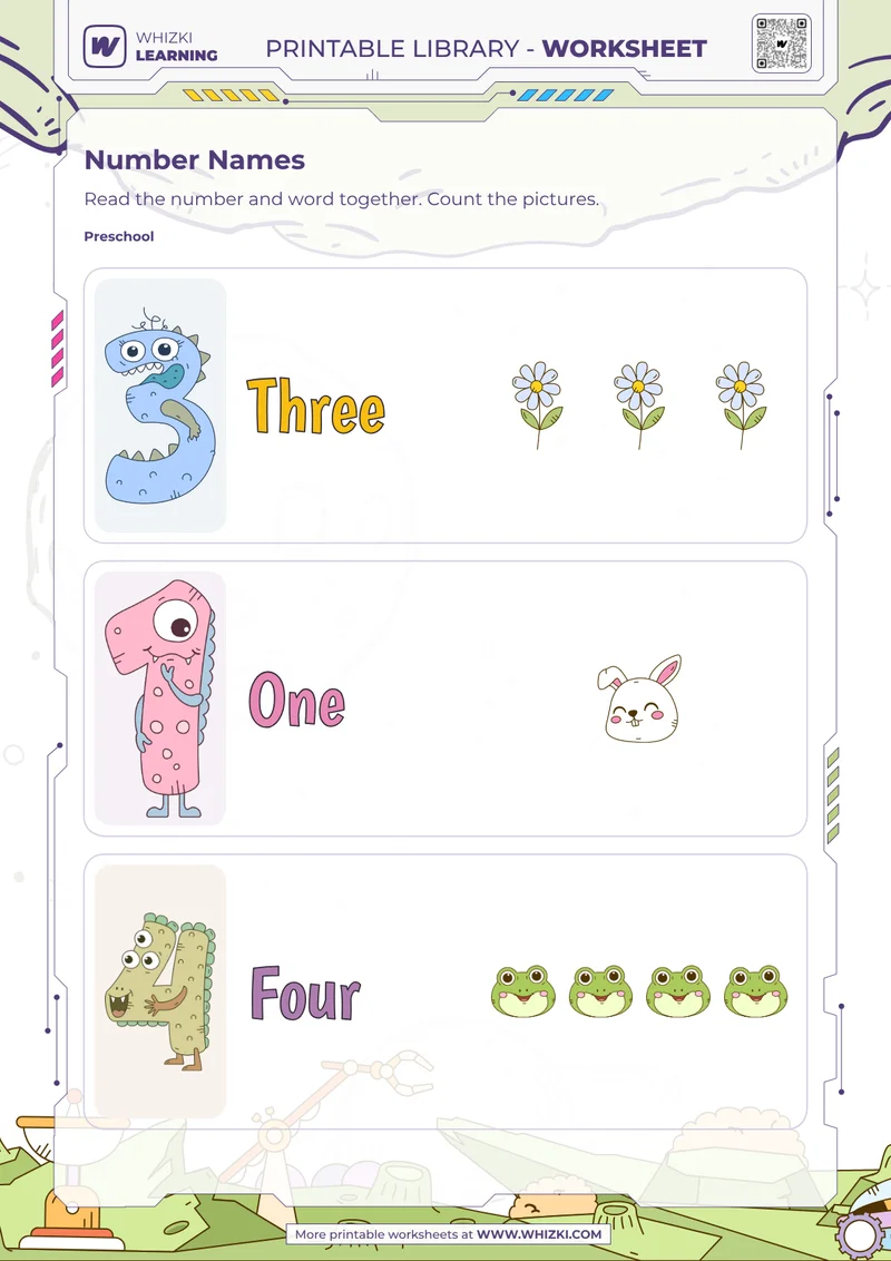 Numbers 1, 3, and 4 Number Cards Worksheet