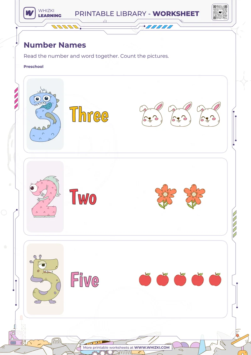 Numbers 3, 2, and 5 Reading Cards Worksheet