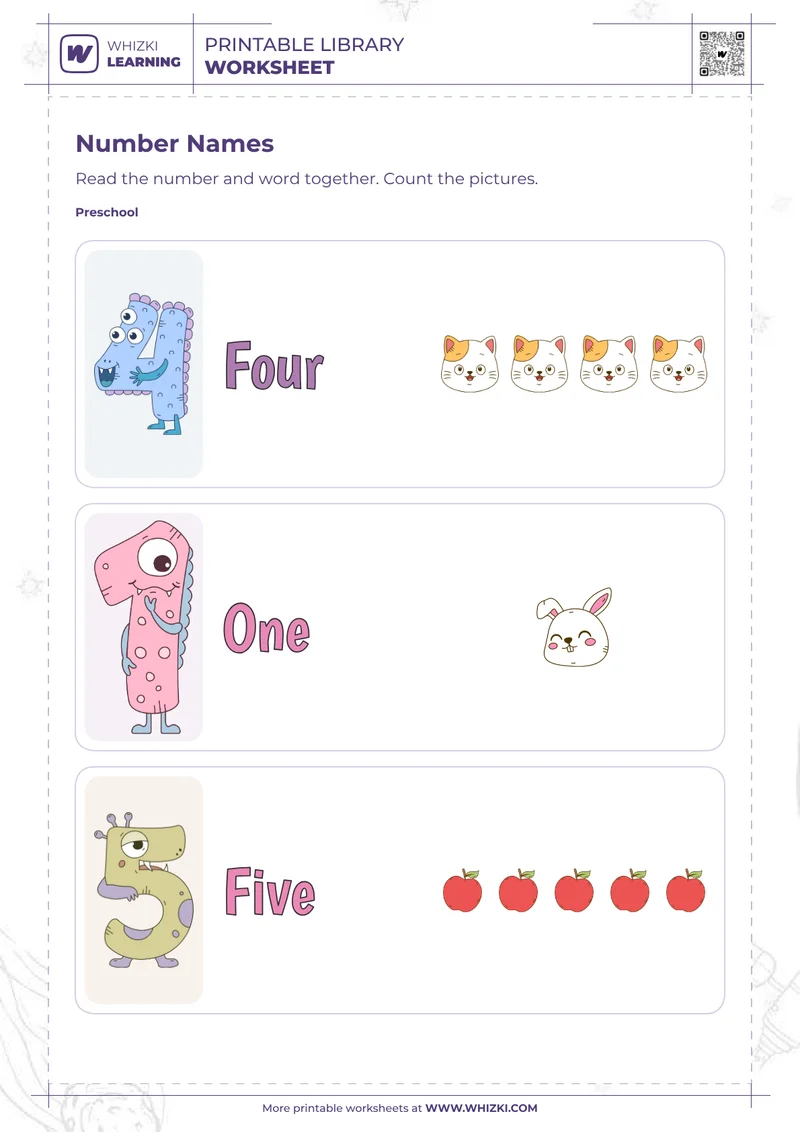 Numbers 4, 1, and 5 Number Cards Worksheet