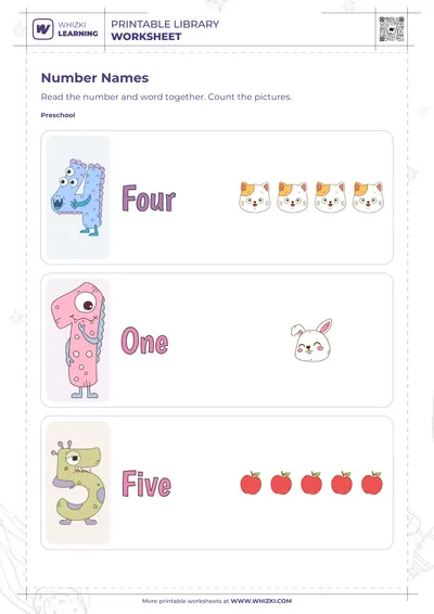 Numbers 4, 1, and 5 Number Cards Worksheet