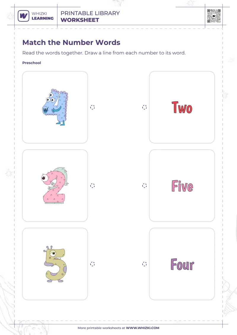 Numbers Four, Two, and Five Matching Worksheet