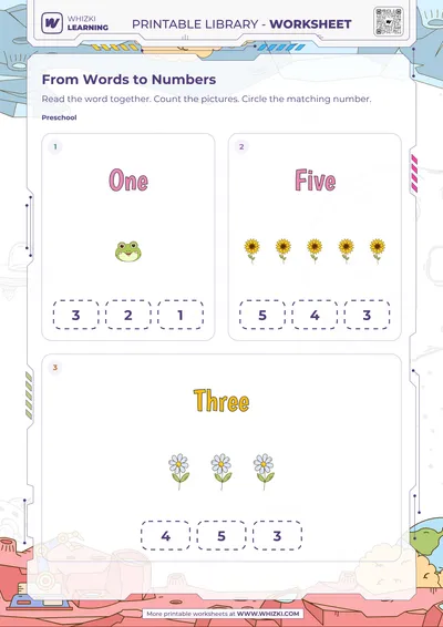 Numbers One Five and Three Matching Worksheet