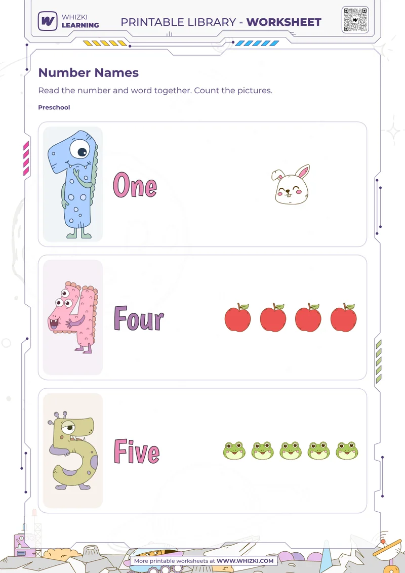 Numbers One, Four, and Five Card Worksheet