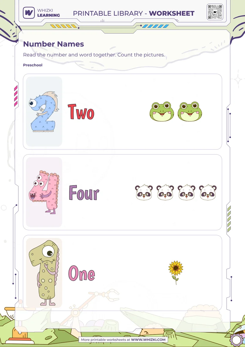 Numbers One, Two, and Four Worksheet