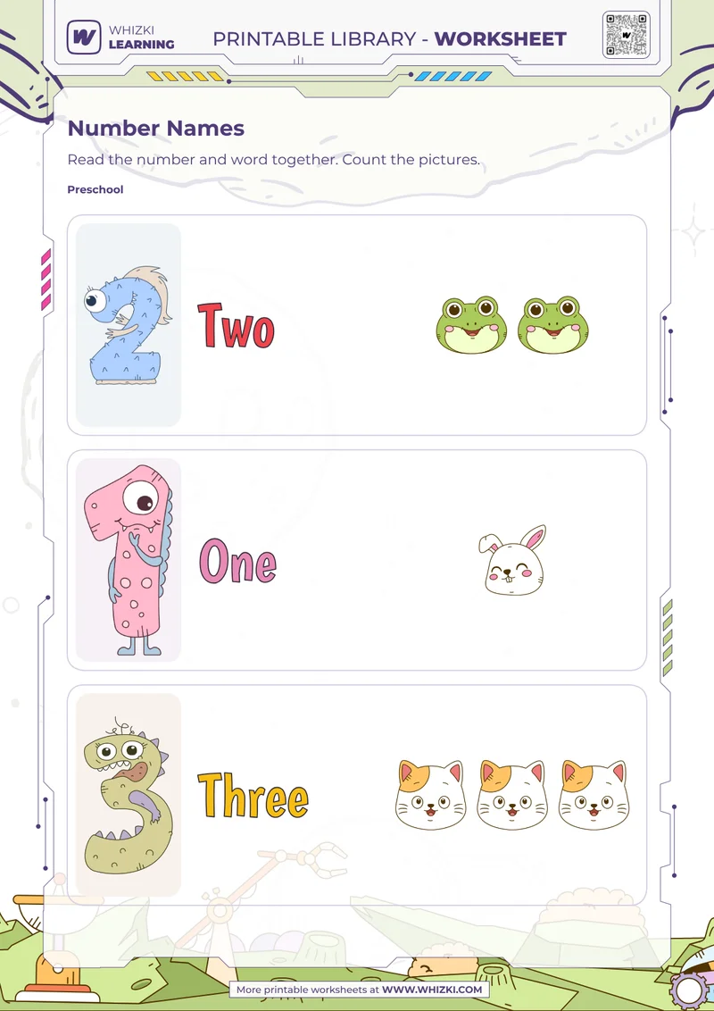 Numbers One, Two, and Three Card Worksheet