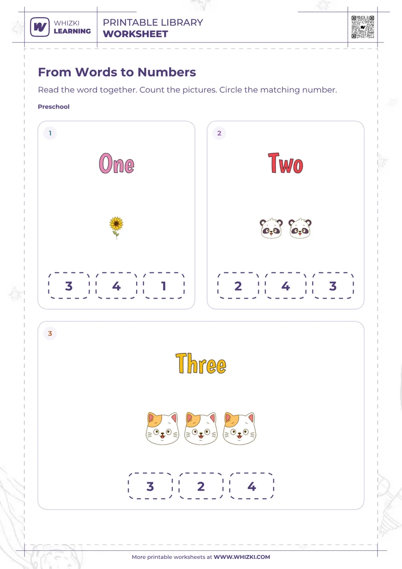 Numbers One, Two, and Three Worksheet