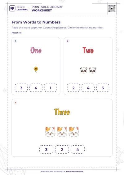 Numbers One, Two, and Three Worksheet