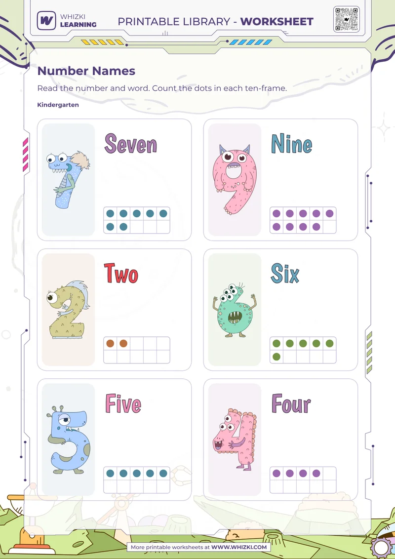Numbers Seven, Nine, Two, Six, Five, Four Worksheet