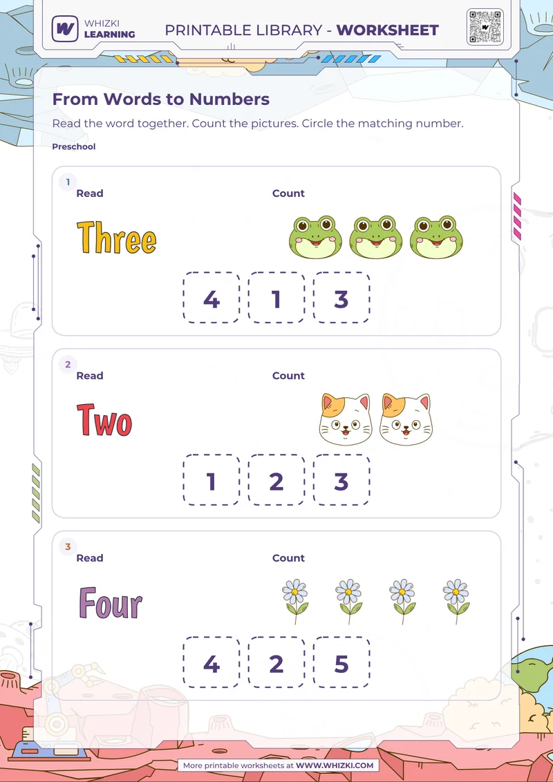 Numbers Three, Two, and Four Matching Worksheet