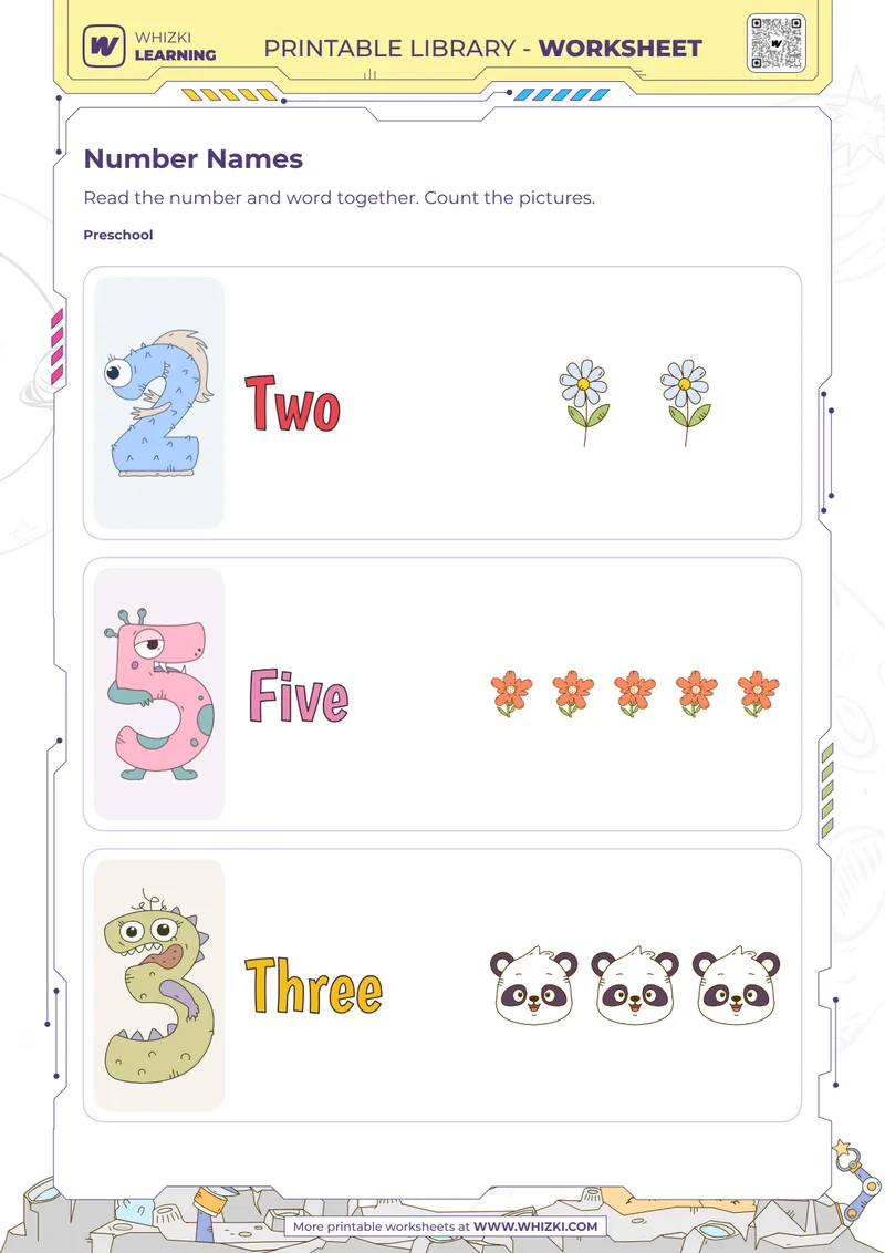 Numbers Two, Five, and Three Worksheet