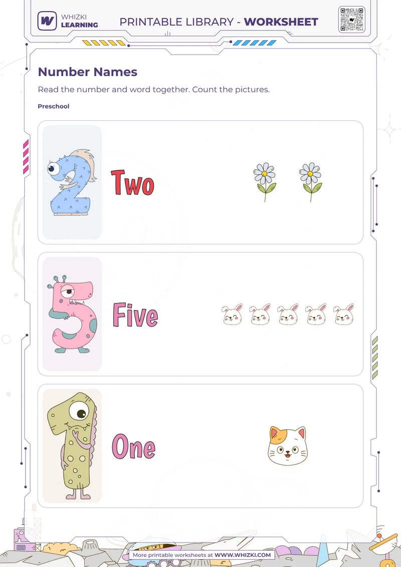 Numbers Two Five One Cards Worksheet