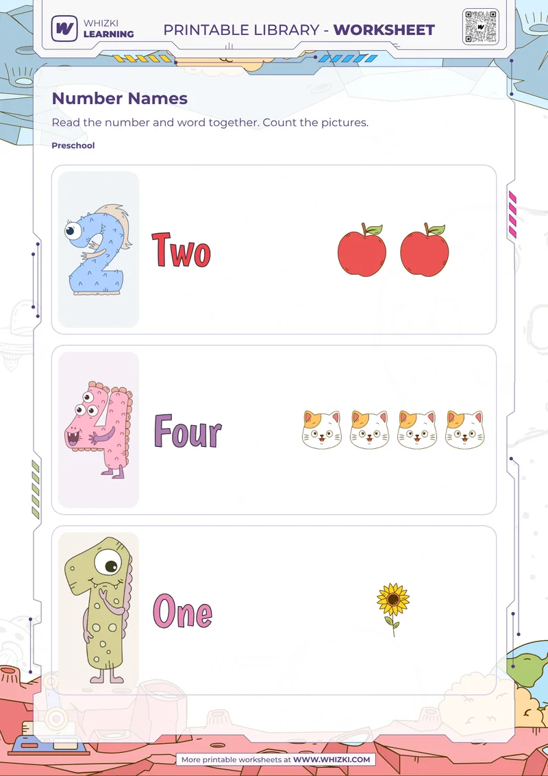 Numbers Two, Four, and One Card Worksheet