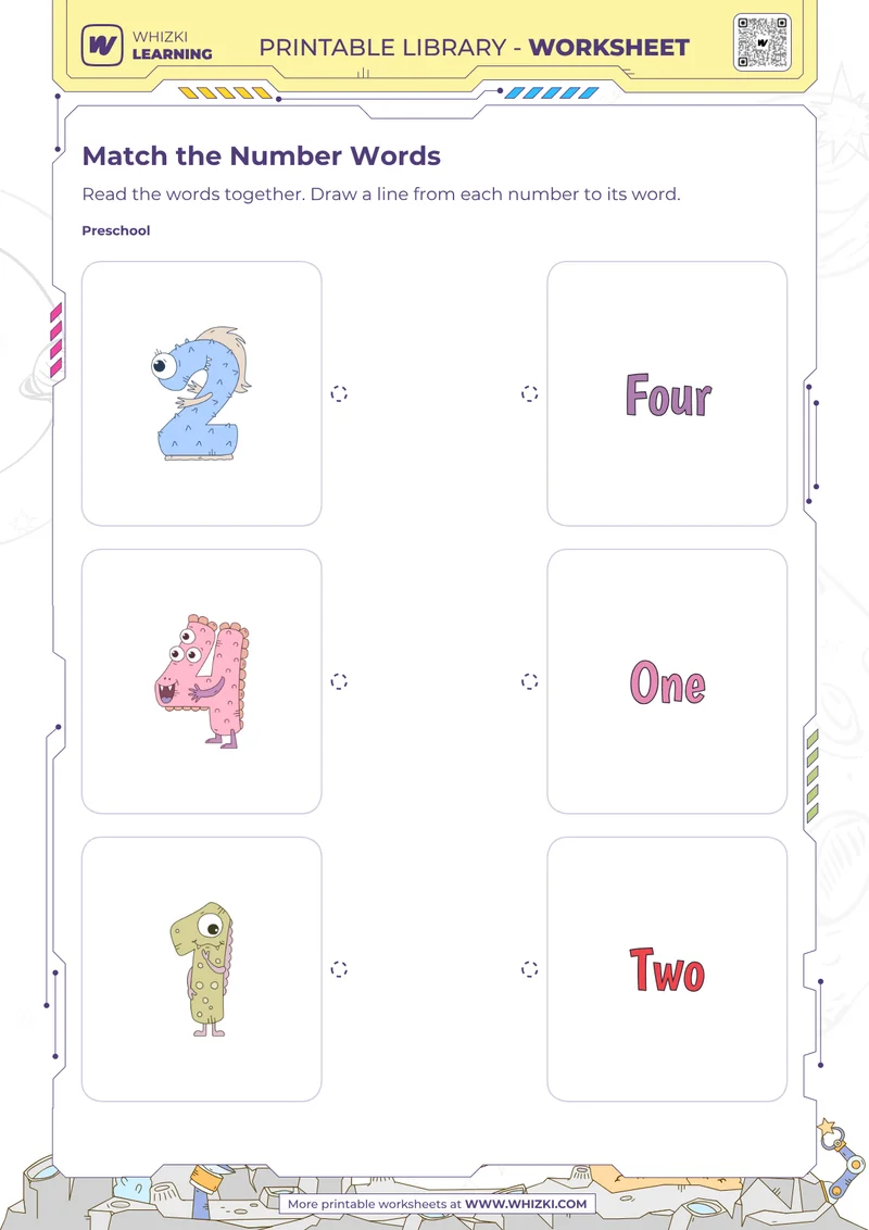 Numbers Two, Four, and One Matching Worksheet