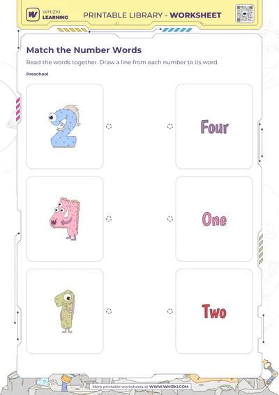 Numbers Two, Four, and One Matching Worksheet
