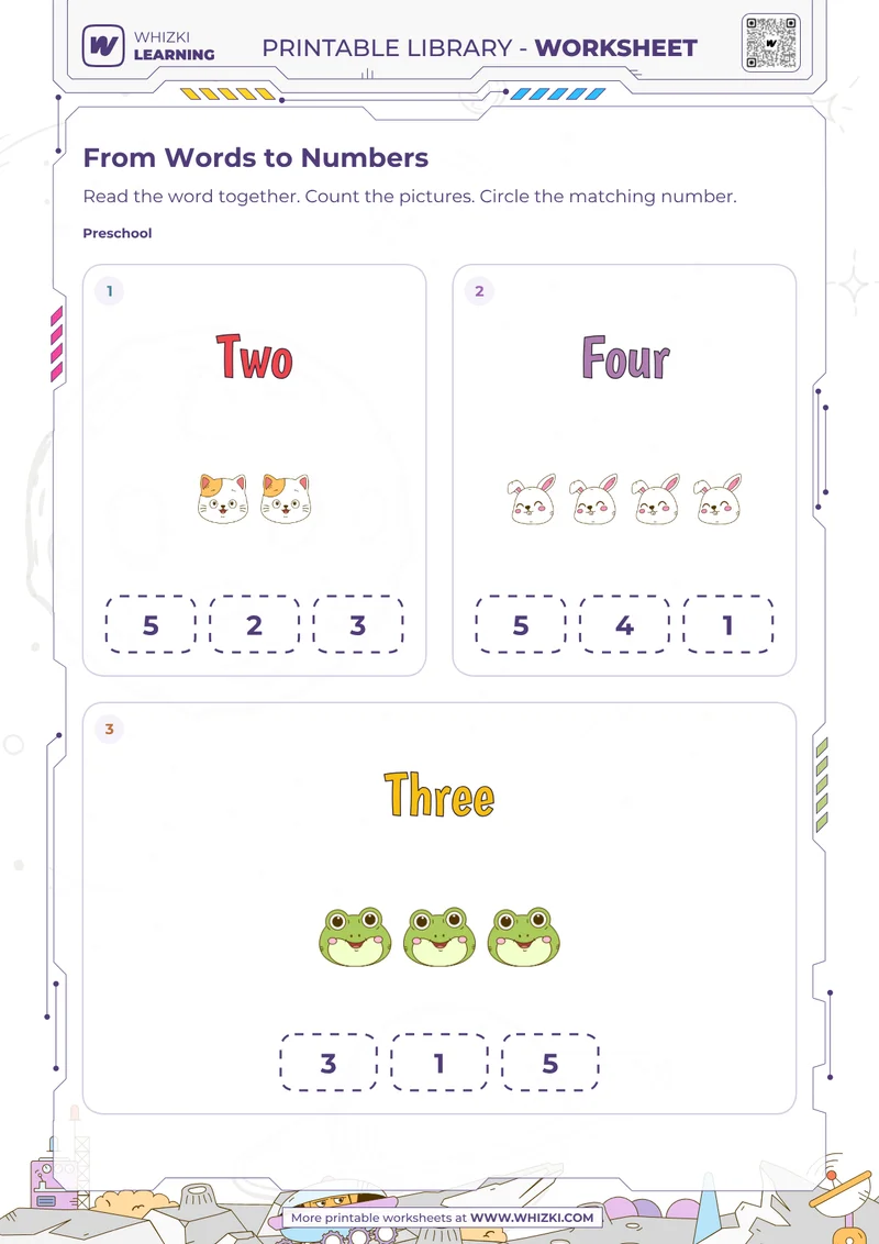 Numbers Two, Four, and Three Worksheet