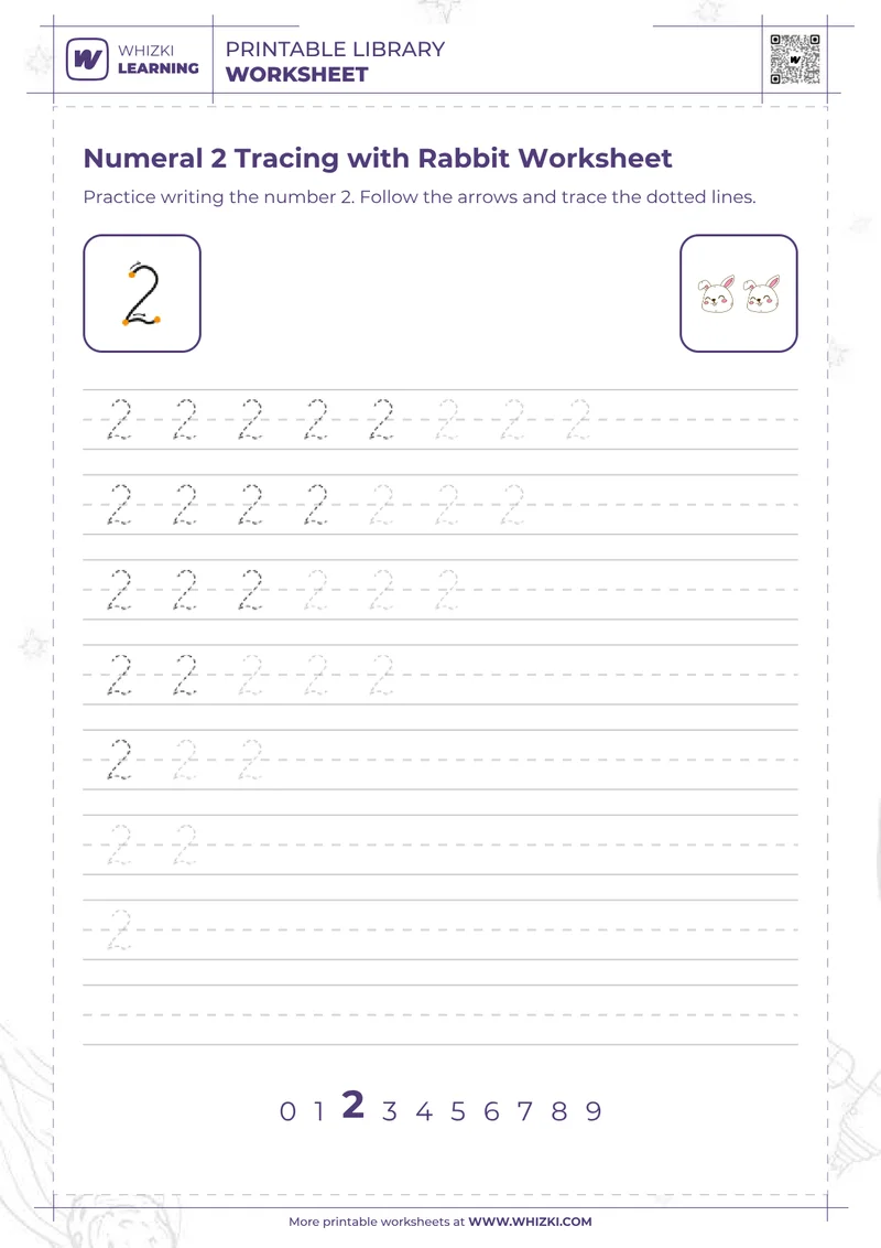 Numeral 2 Tracing with Rabbit Worksheet