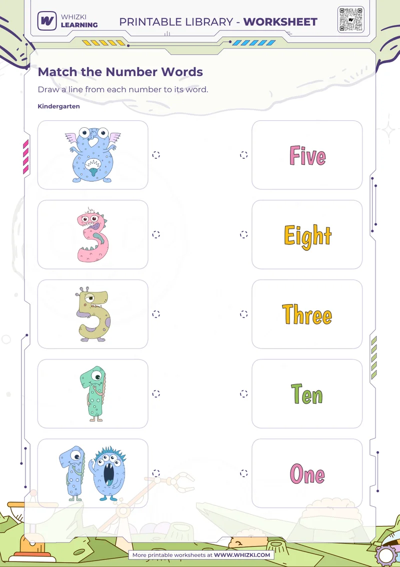 Numerals and Number Words Matching Worksheet