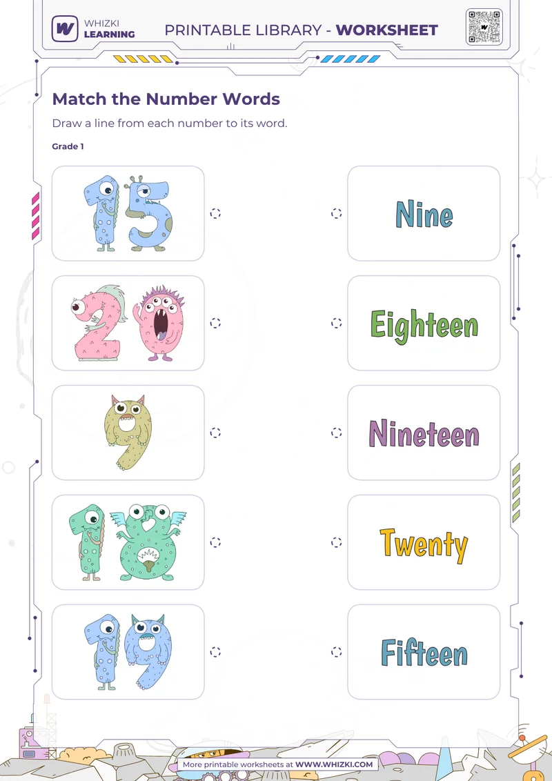 Numerals and Number Words Matching Worksheet