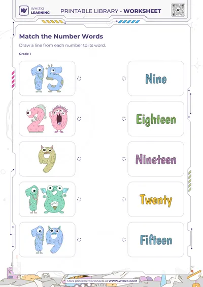 Numerals and Number Words Matching Worksheet
