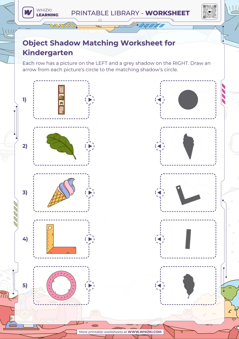 Object Shadow Matching Worksheet for Kindergarten