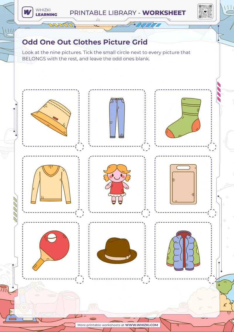 Odd One Out Clothes Picture Grid