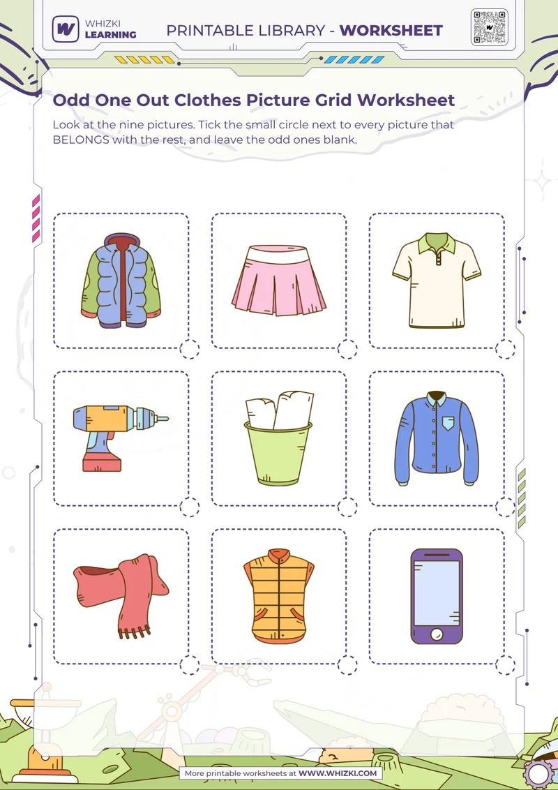 Odd One Out Clothes Picture Grid Worksheet
