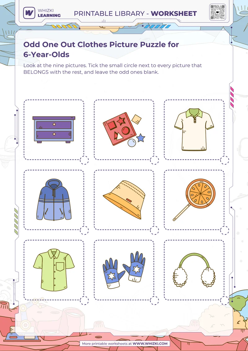 Odd One Out Clothes Picture Puzzle for 6-Year-Olds